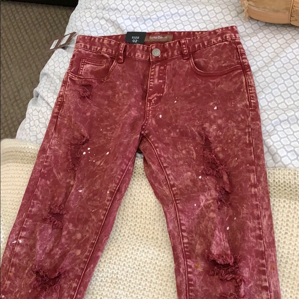 Burgundy Paint Splatter Jeans☺️